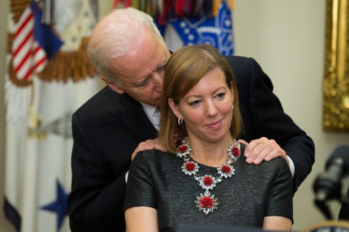 Then-Vice President Joe Biden with Stephanie Carter during Defense Secretary Ash Carter's swearing-in ceremony on Feb. 17, 2015.