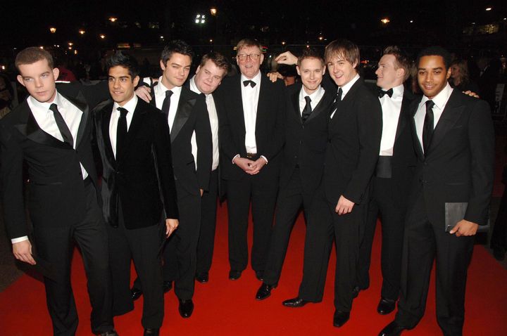 James Corden and his co-stars in The History Boys, including Dominic Cooper and Russell Tovey, in 2006