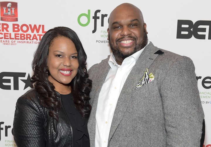 Aventer and John Gray pose while attending an event at Lakewood Church on February 3, 2017 in Houston, Texas.