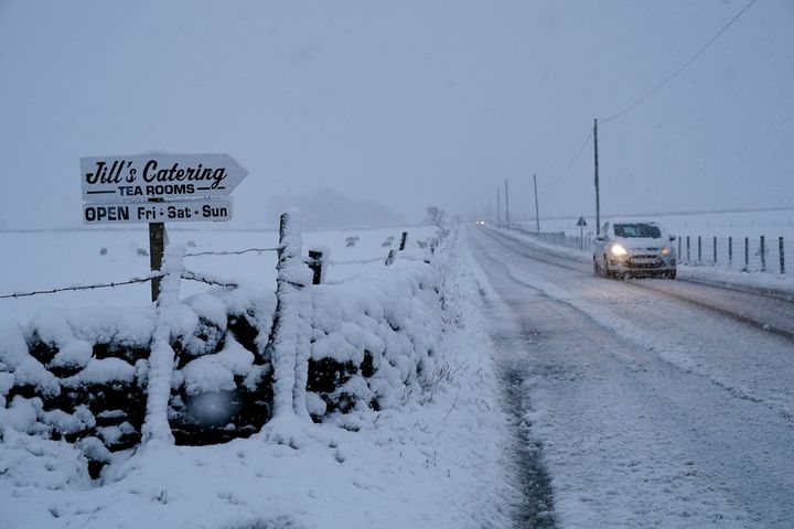 Snow covered roads near Allendale, Northumberland, after temperatures dipped below freezing overnight.