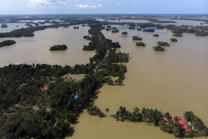 An aerial photograph of Kainakary village in the district of Alappuzha, Kerala.