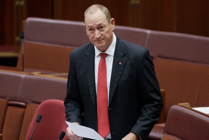 Australian Senator Fraser Anning gives a speech in Parliament House in Canberra, Australia, Wednesday, April 3, 2019. 