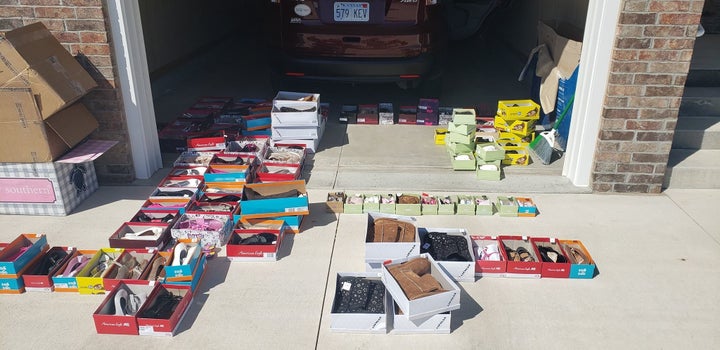 The haul of shoes sent to Nebraska flood victims.