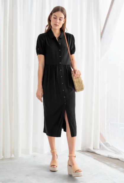 midi black dress casual