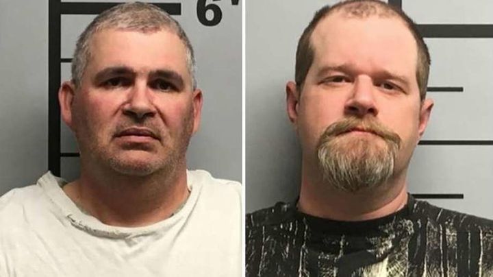 Charles Ferris (left) and Christopher Hicks have been arrested on suspicion of aggravated assault after police say they shot each other while taking turns wearing a bulletproof vest.