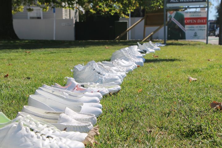 50 pairs of shoes were placed in front of the All Souls Church, each pair were to honor the 50 victims of the mosques terror attacks .
