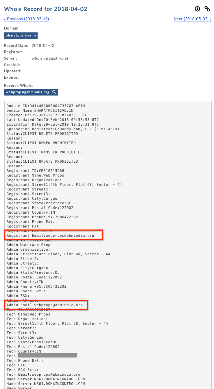 Web registry showing that Bharatpositive is registered to an ABM administered