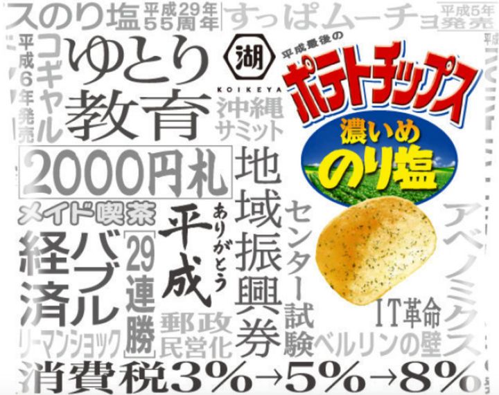 賞味期限が2019年4月30日となっている"平成最後のポテトチップス"