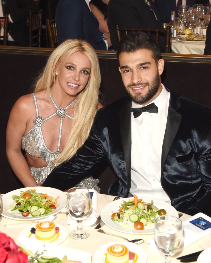 Britney Spears and Sam Asghari attend the 29th Annual GLAAD Media Awards in 2018. 