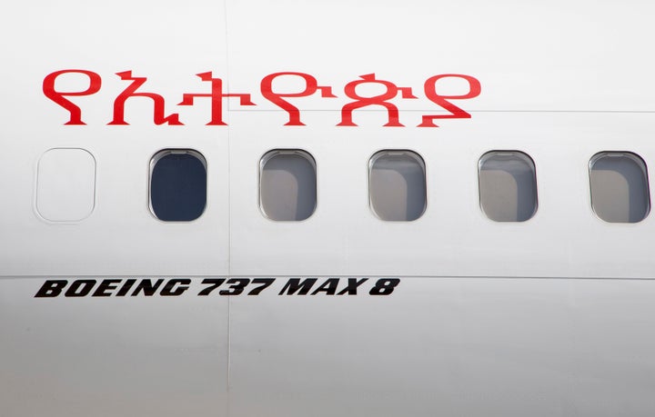 An Ethiopian Airlines Boeing 737 Max 8 sits grounded at Bole International Airport in Addis Ababa, Ethiopia, on March 23, 2019.