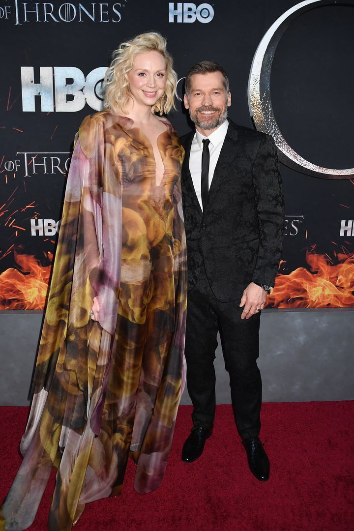 Christie and co-star Nikolaj Coster-Waldau pose together on the red carpet. 