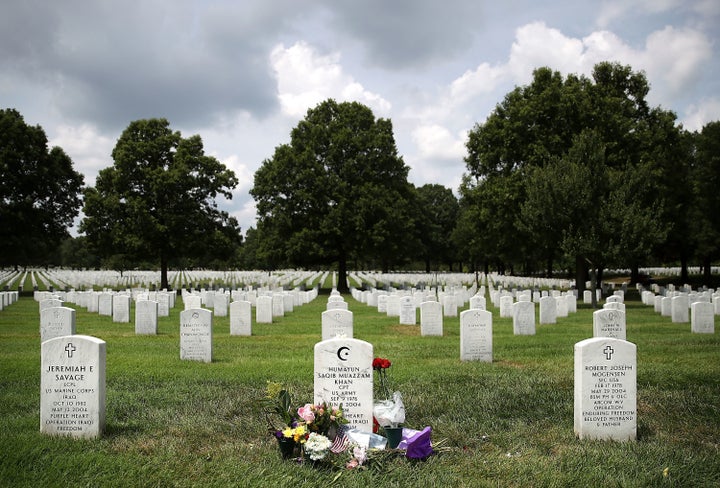 The gravesite of Muslim American U.S. Army Capt. Humayun Khan at Arlington National Cemetery on Aug. 1, 2016.