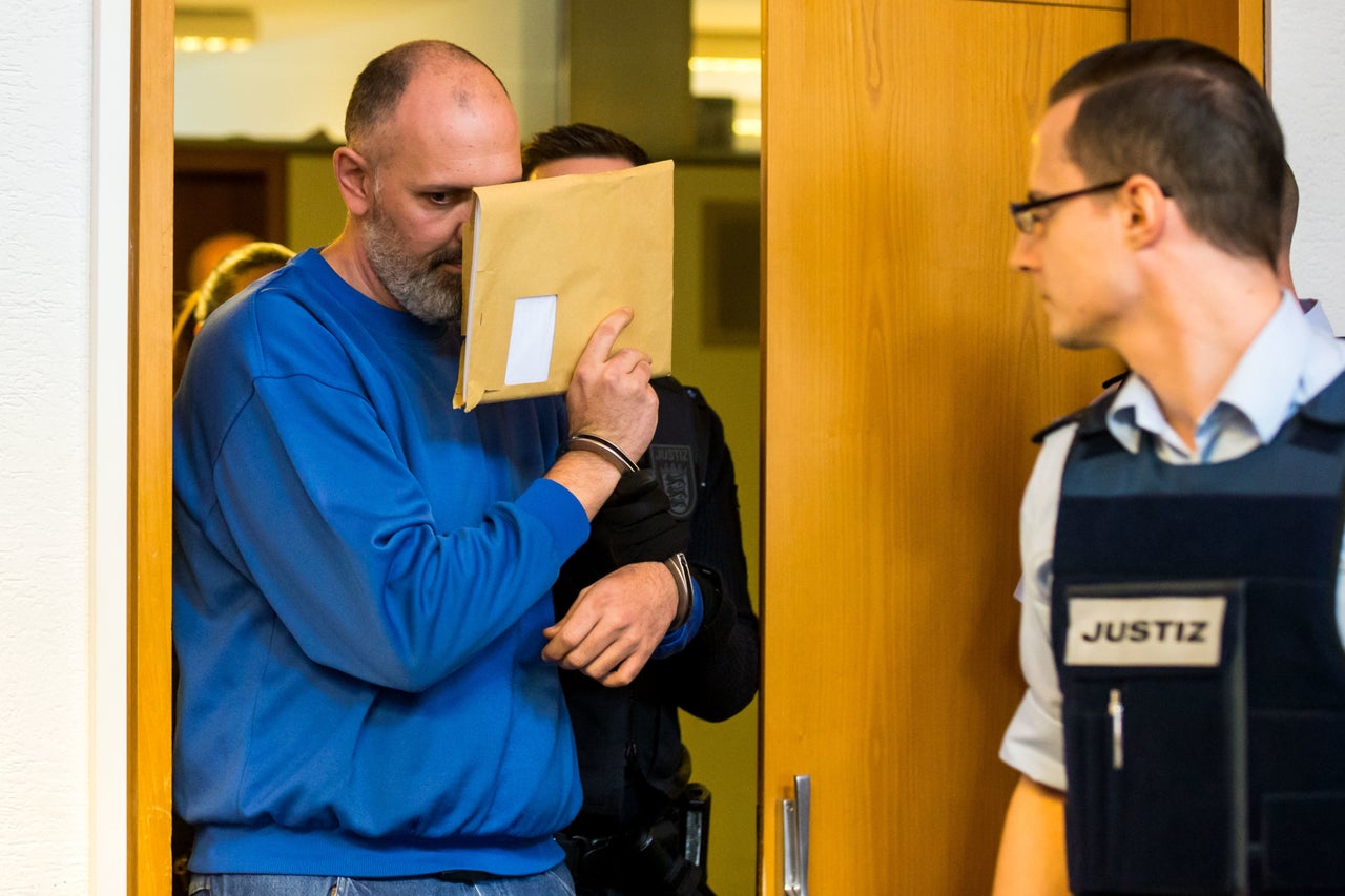 The accused Markus K. arrives for his trial on charges related to sexual abuse of a minor at the Landgericht Freiburg courthouse on April 12, 2018 in Freiburg im Breisgau, Germany. Markus K. is accused of having been one of several clients of Christian L. and Berrin T. The couple are accused of having offered Berrin's nine-year-old son to pedophiles across Europe for sex in a an abuse case that has shocked Germany. The couple ran their operation through the Darknet over a course of two years until police arrested them last September following information from the American FBI. 