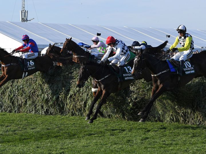 Horses compete in Saturday's Grand National race at Aintree, Merseyside.