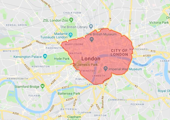 Ulez map: The 2019 charge will be active within the existing central London congestion zone.