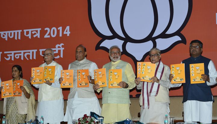 The BJP releasing its manifesto ahead of the 2014 Lok Sabha elections. 