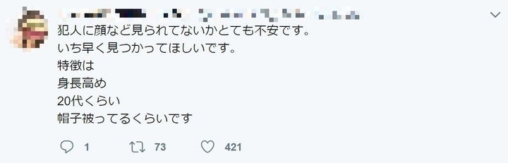 うその事件について“犯人の特徴”を書き込んだツイート