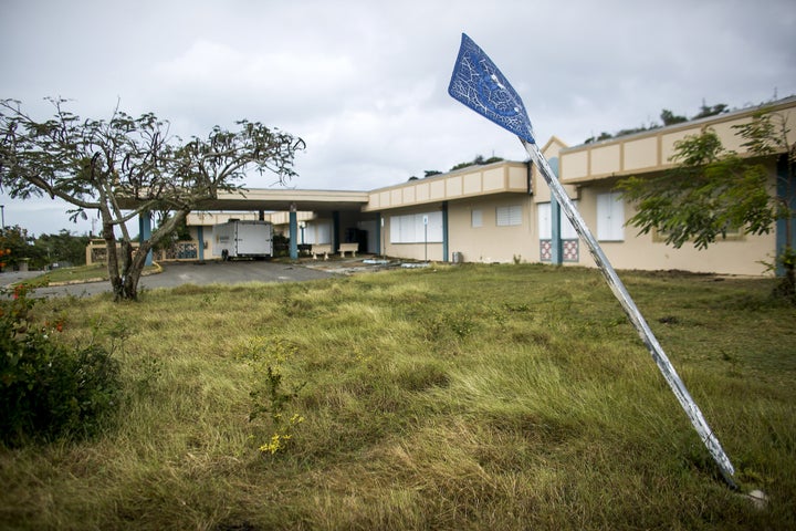 A sign for handicap parking stands at a tilt outside the closed Susana Centeno Hospital on Jan. 25.