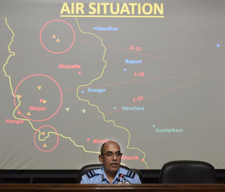 Indian Air Force Air Vice Marshal RGK Kapoor speaks during a media briefing at South Block on April 8, 2019 in New Delhi, India. 
