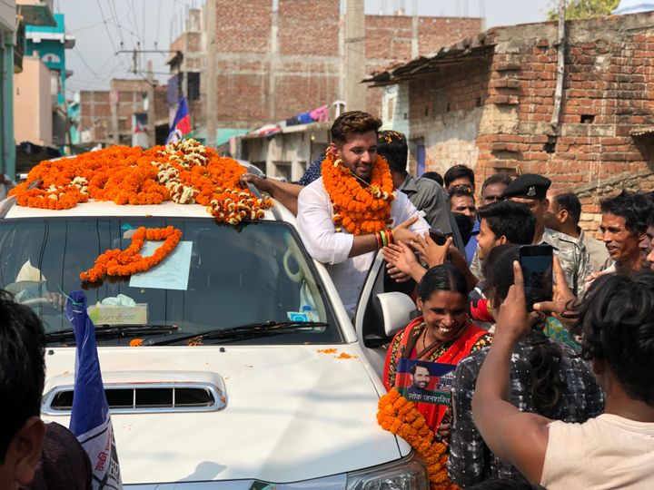Chirag Paswan during his campaign in Jamui town of Bihar