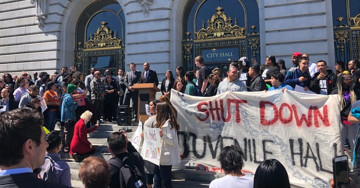 Supervisor Shamann Walton speaks Tuesday at the rally in support of the bill to close San Francisco's juvenile hall by 2021.