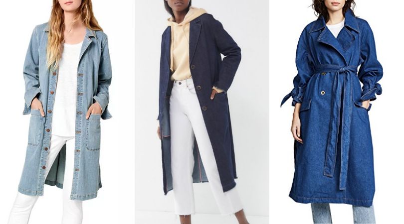 Women Denim Long Jacket Trench Coat Fashion Casual Loose Style Denim Outwear
