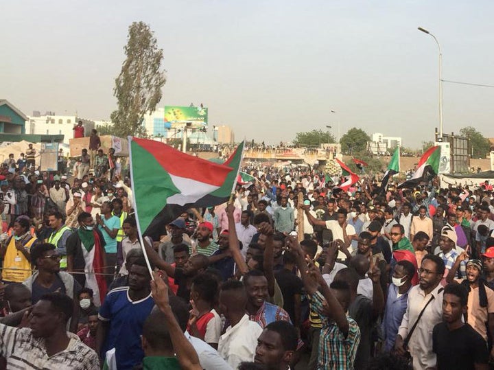 Sudanese protesters rally in front of the military headquarters in the capital Khartoum on Thursday.