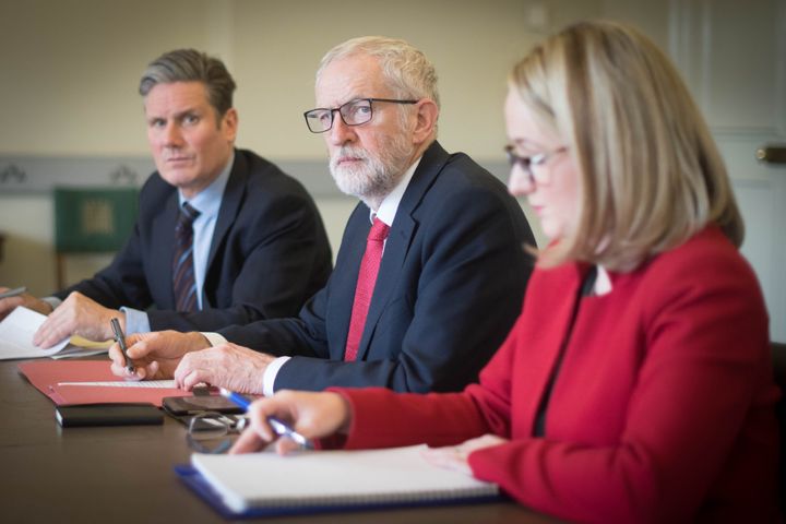 Keir Starmer, Jeremy Corbyn and Rebecca Long-Bailey