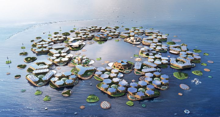 An illustration of what Oceanix's floating city would look like.