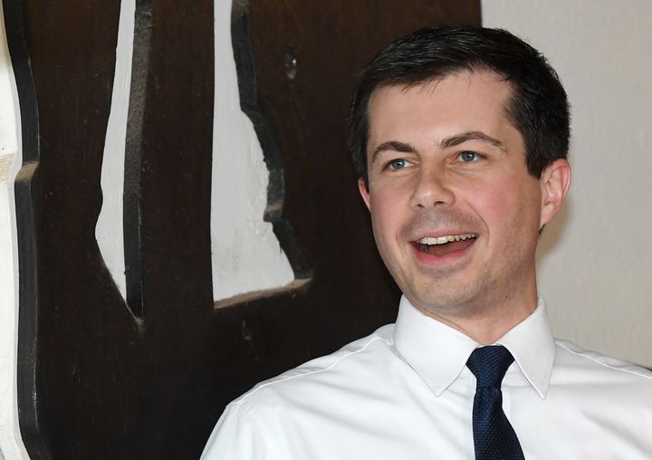 Presidential hopeful Pete Buttigieg speaks at a meet-and-greet at Madhouse Coffee on April 8, 2019, in Las Vegas.