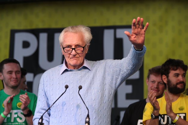 Michael Heseltine addresses anti-Brexit campaigners in Parliament Square as they take part in the People's...