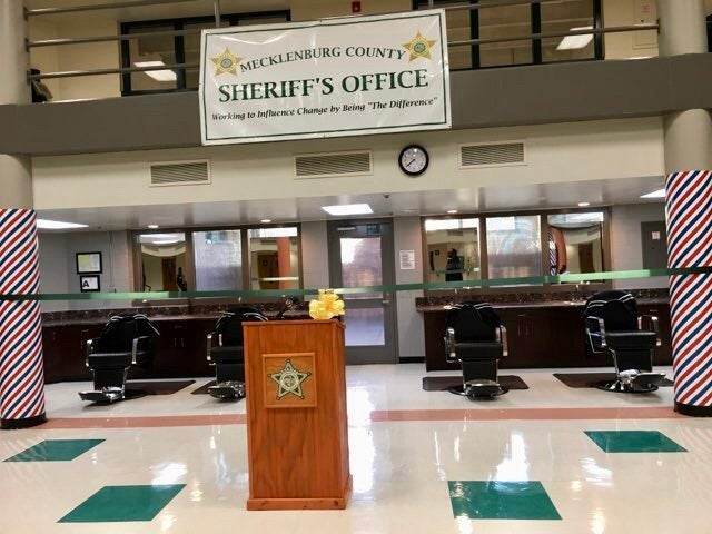 The ribbon-cutting for the Mecklenburg County Detention Center's new barber school.