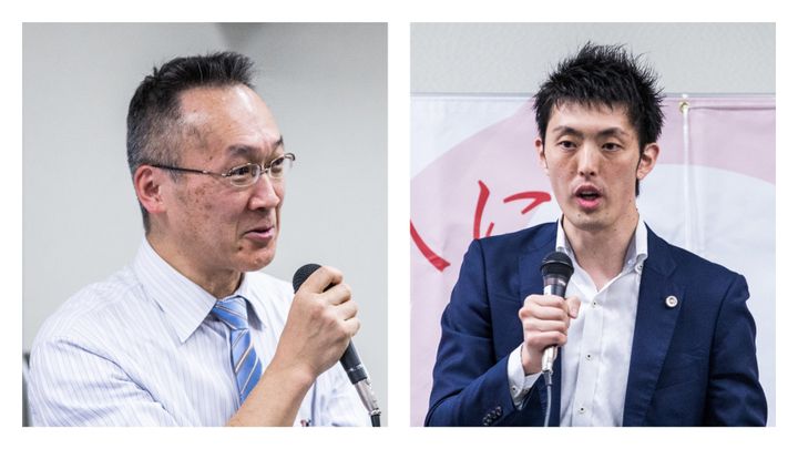 記者会見で語る、中川重徳弁護士（左）と加藤慶二弁護士