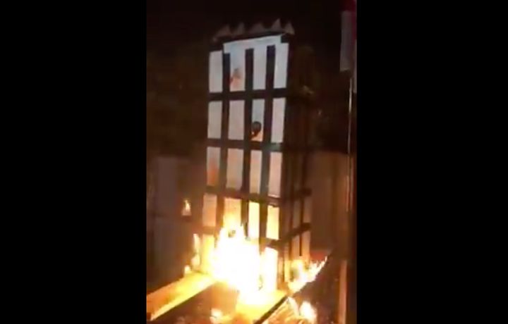 A video showing flames engulfing the cardboard 'Grenfell Tower' went viral last year.