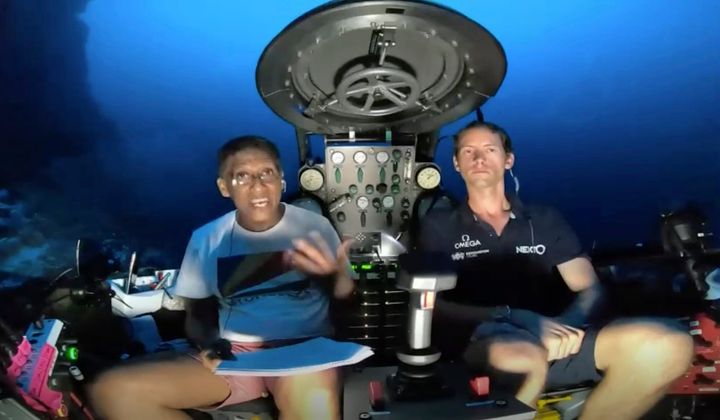 Seychelles President Danny Faure, left, delivered a deep-sea plea on Sunday, beseeching the world to do more to protect the world's oceans,
