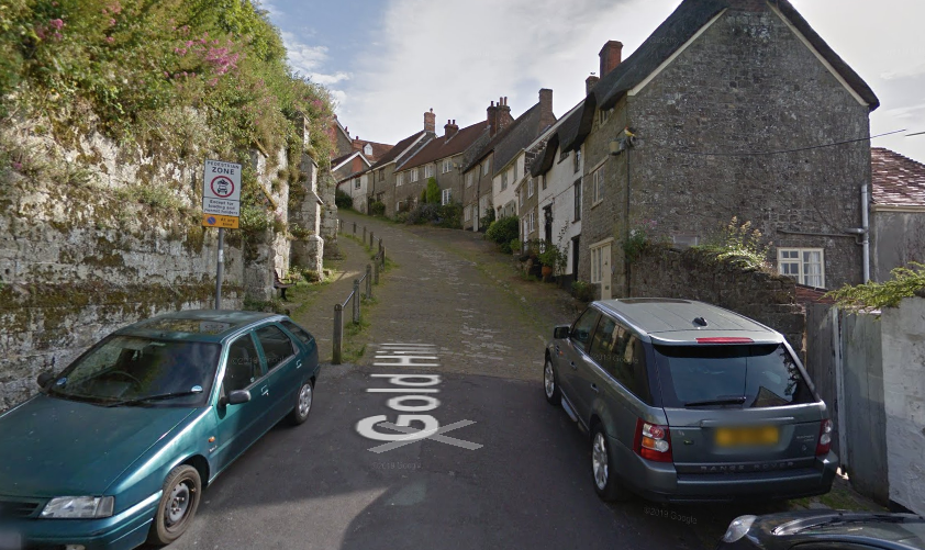 Gold Hill, in Dorset, isn't one for car's with a sloppy handbrake.