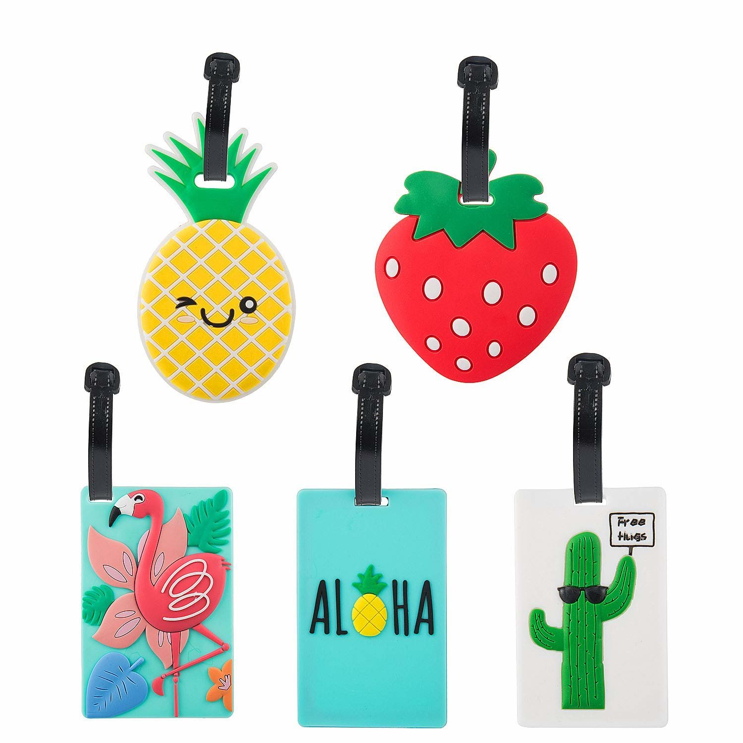 Suitcase ID Label with Privacy Cover Gifts for Travelers 2 Pcs XKAWPC Funny Pizza and Pineapple Leather Luggage Tag Cool Travel Tag 