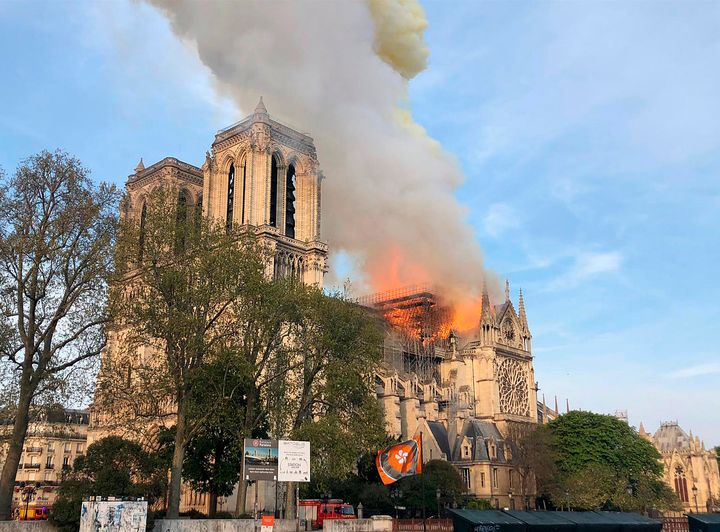 Notre Dame Cathedral burning in Paris on Monday.