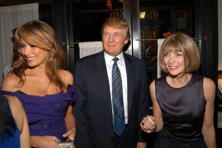 Melania and Donald Trump and Anna Wintour attend the launch party for Andre Leon Talley's Book on June 7, 2005, in NYC.