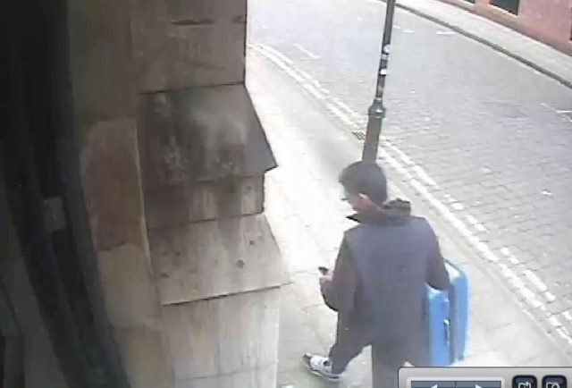Salman Abedi carrying a distinctive blue suitcase before he carried out the Manchester Arena terror attack