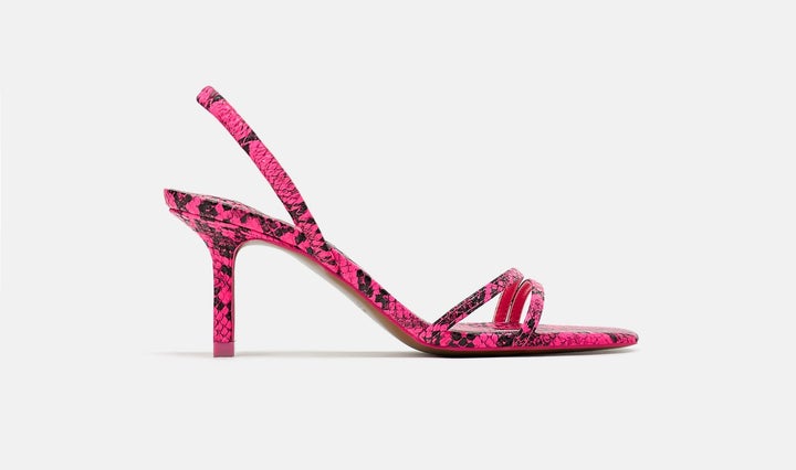 Raja animal print pointed barely there heel in pink on sale patent