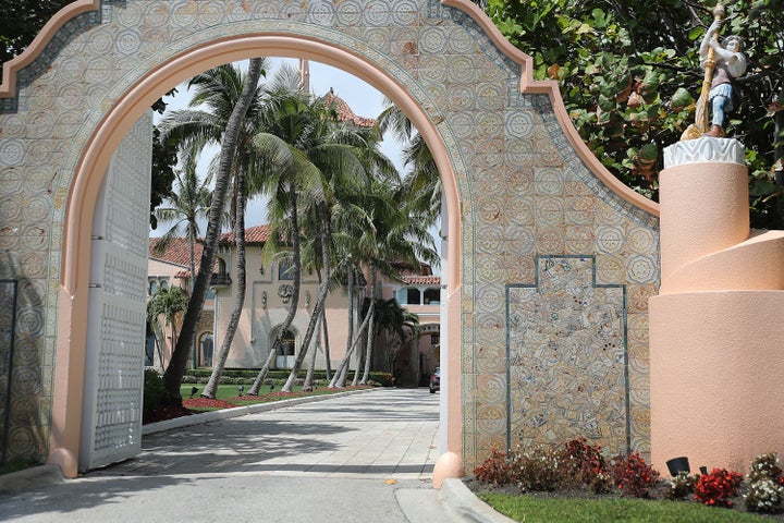An entranceway to President Donald Trump's Mar-a-Lago resort is seen on April 3, 2019 in West Palm Beach, Florida.
