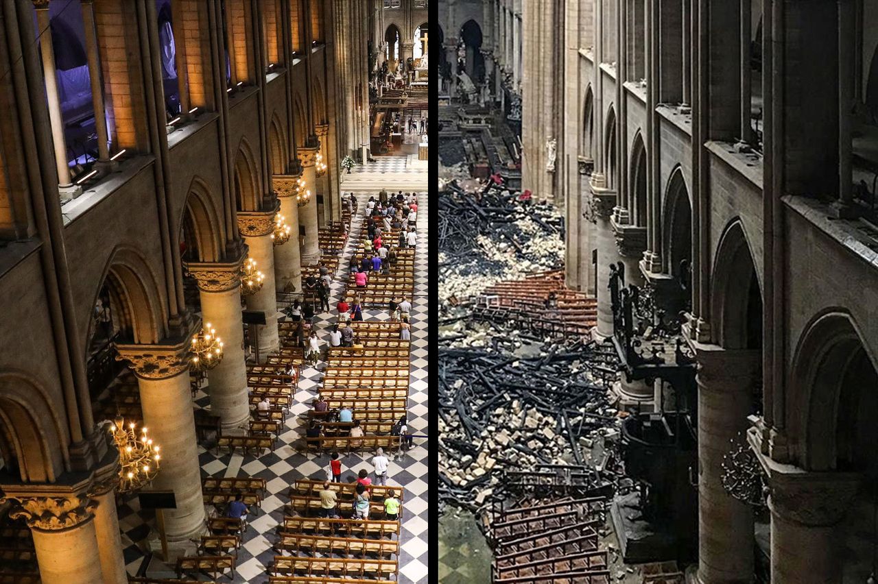 Here's how Notre Dame Cathedral looked before and after Monday's fire.