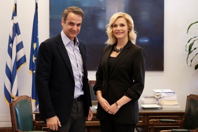 Η δημοσιογράφος Έμη Ζησιοπούλου - Λιβανίου με τον Πρόεδρο της ΝΔ, Κυριάκο Μητσοτάκη.