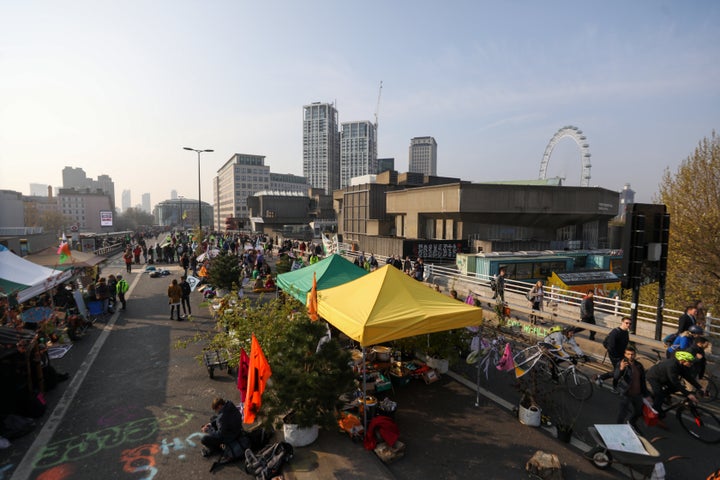 Waterloo Bridge taken over by campaigners. 