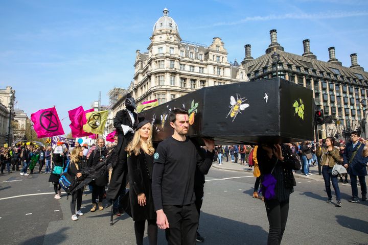 A coffin procession in Parliament Square.