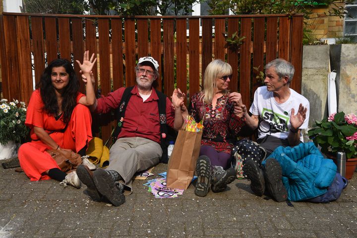 Climate activists outside Jeremy Corbyn's house in north London.