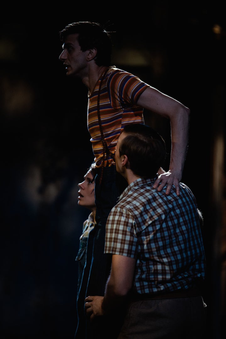 Gideon Glick (center) as Dill Harris with Celia Keenan-Bolger as Scout Finch and Will Pullen as Jem Finch in "To Kill a Mockingbird," now on Broadway. 