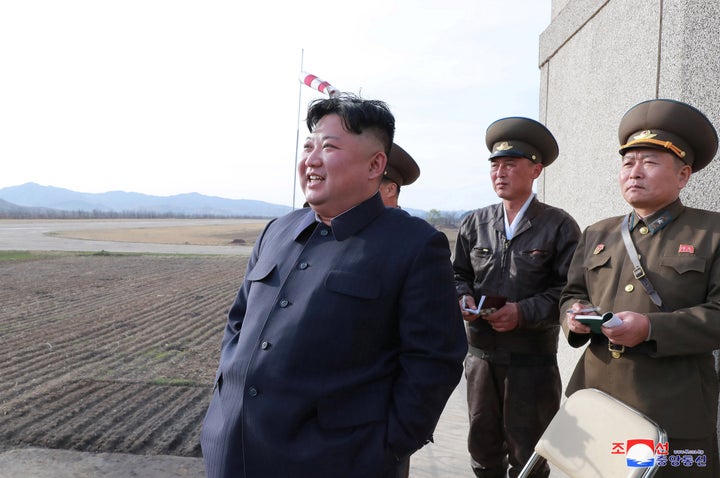 North Korean leader Kim Jong Un gives guidance while attending a flight training of the Korean People's Army Air Force at an undisclosed location Tuesday.