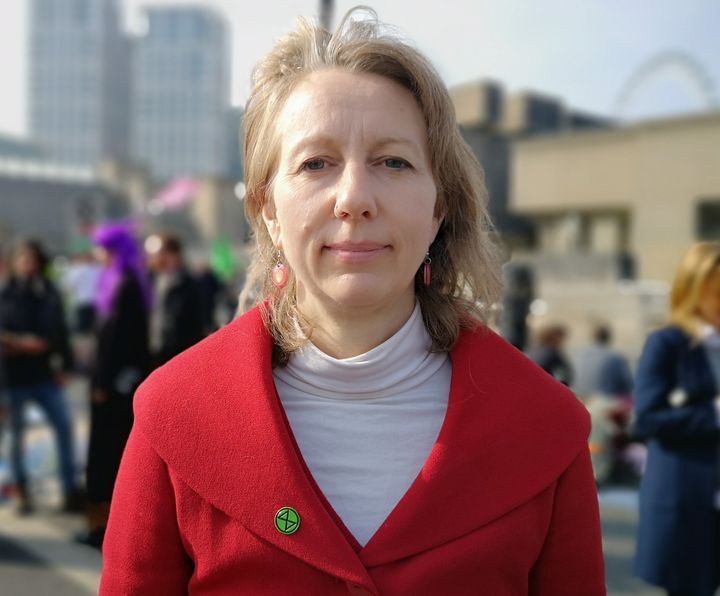 Dr Gail Bradbrook, a co-founder of the Extinction Rebellion group, on Waterloo Bridge